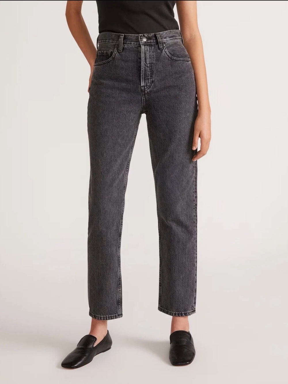Everlane The 90s Cheeky Jean Washed Black Cropped Button Fly 33